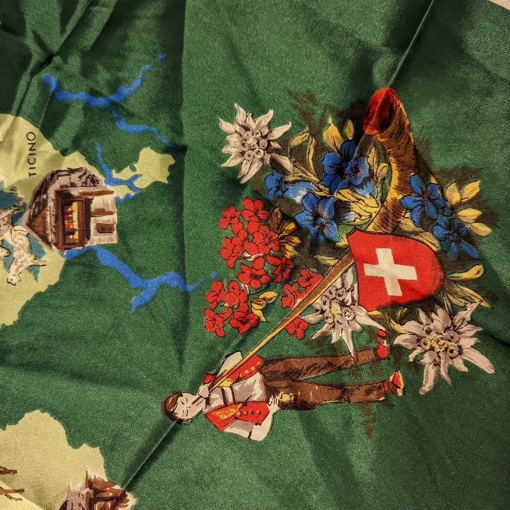 Green Silk Scarf with Swiss Map Design - Picture 8 of 8